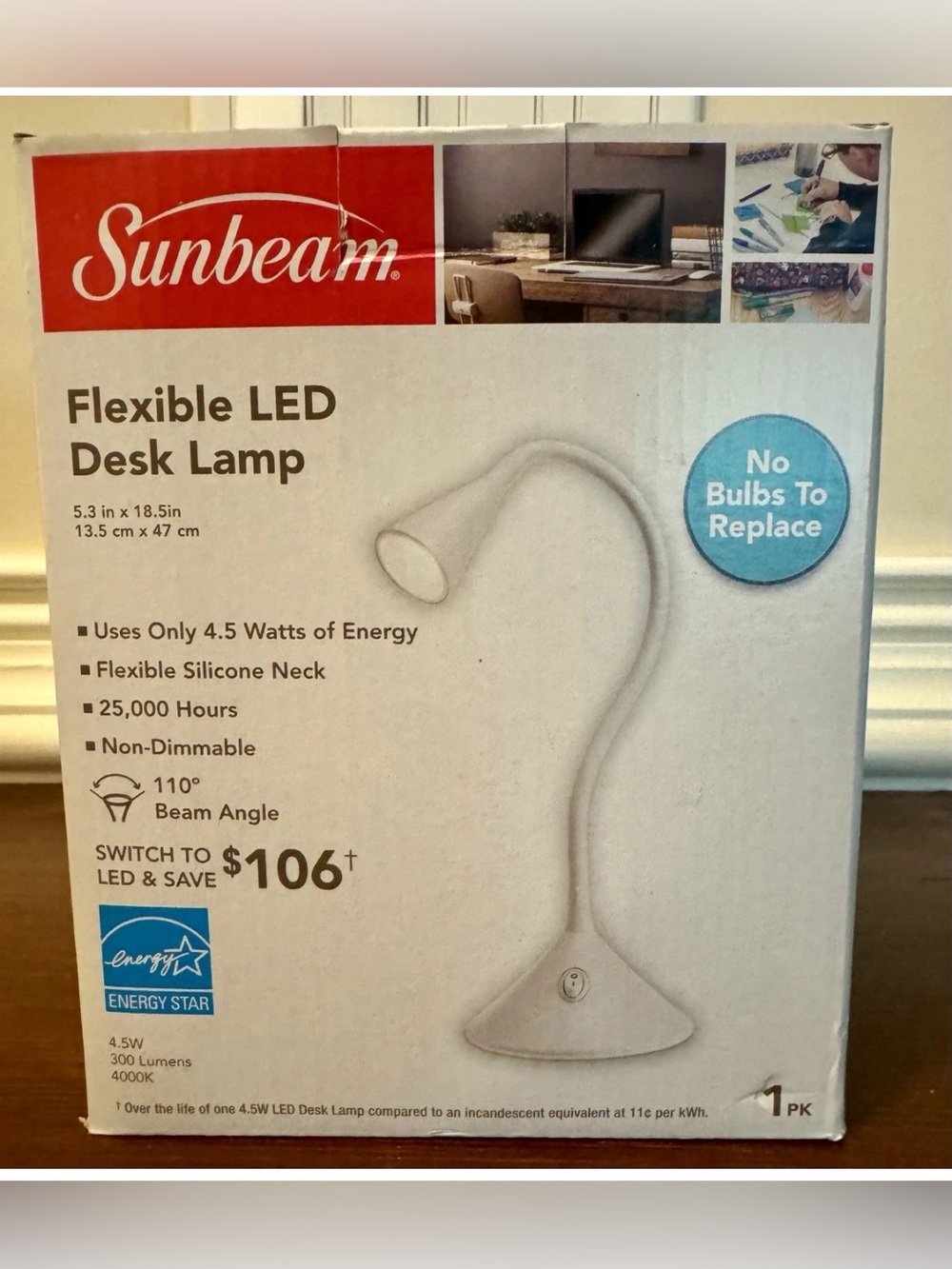 Sunbeam White Flexible LED Desk Lamp - NIB